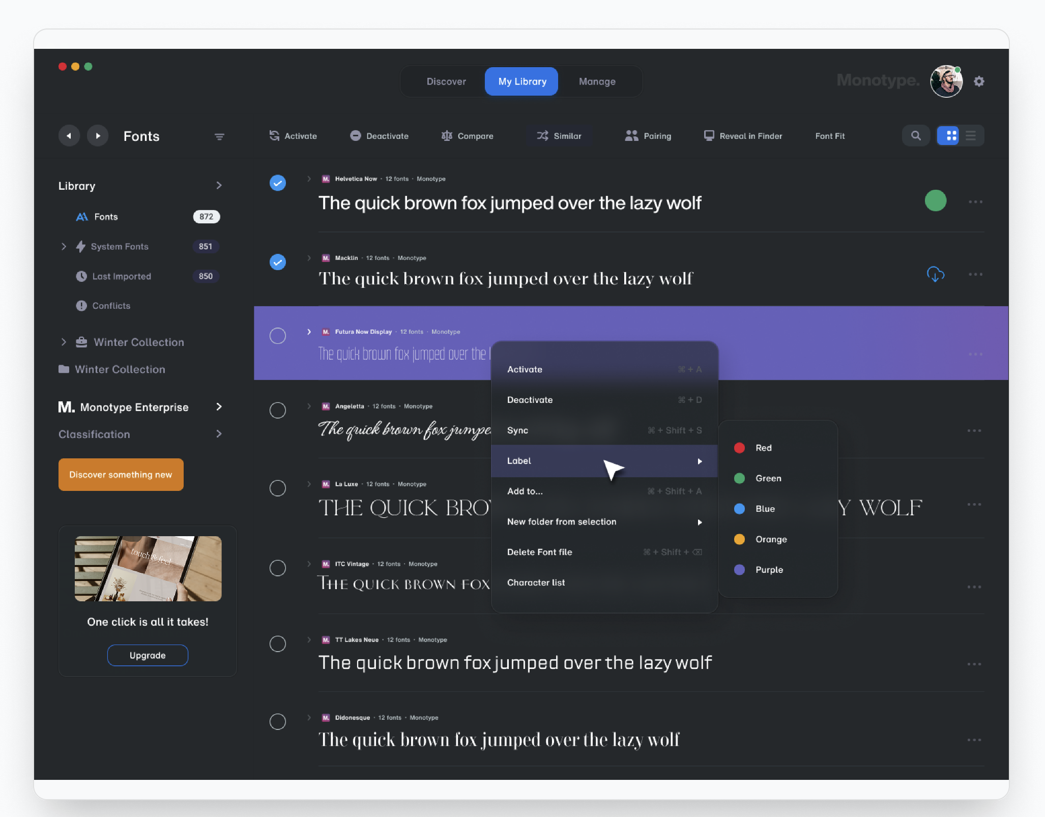 Font Subscription Management — Dashboard UI