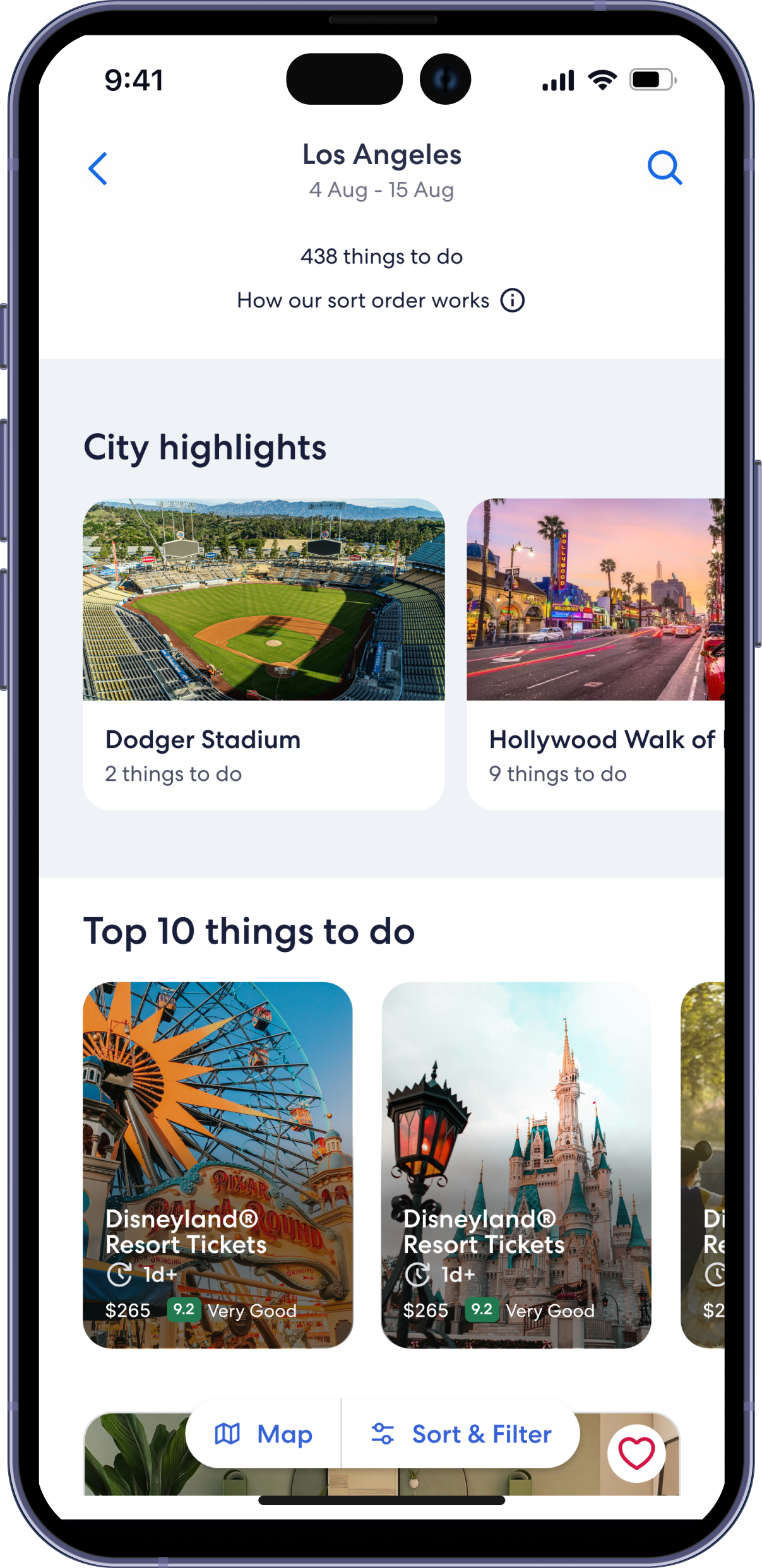Redesigned destination page with city highlights and Top 10
