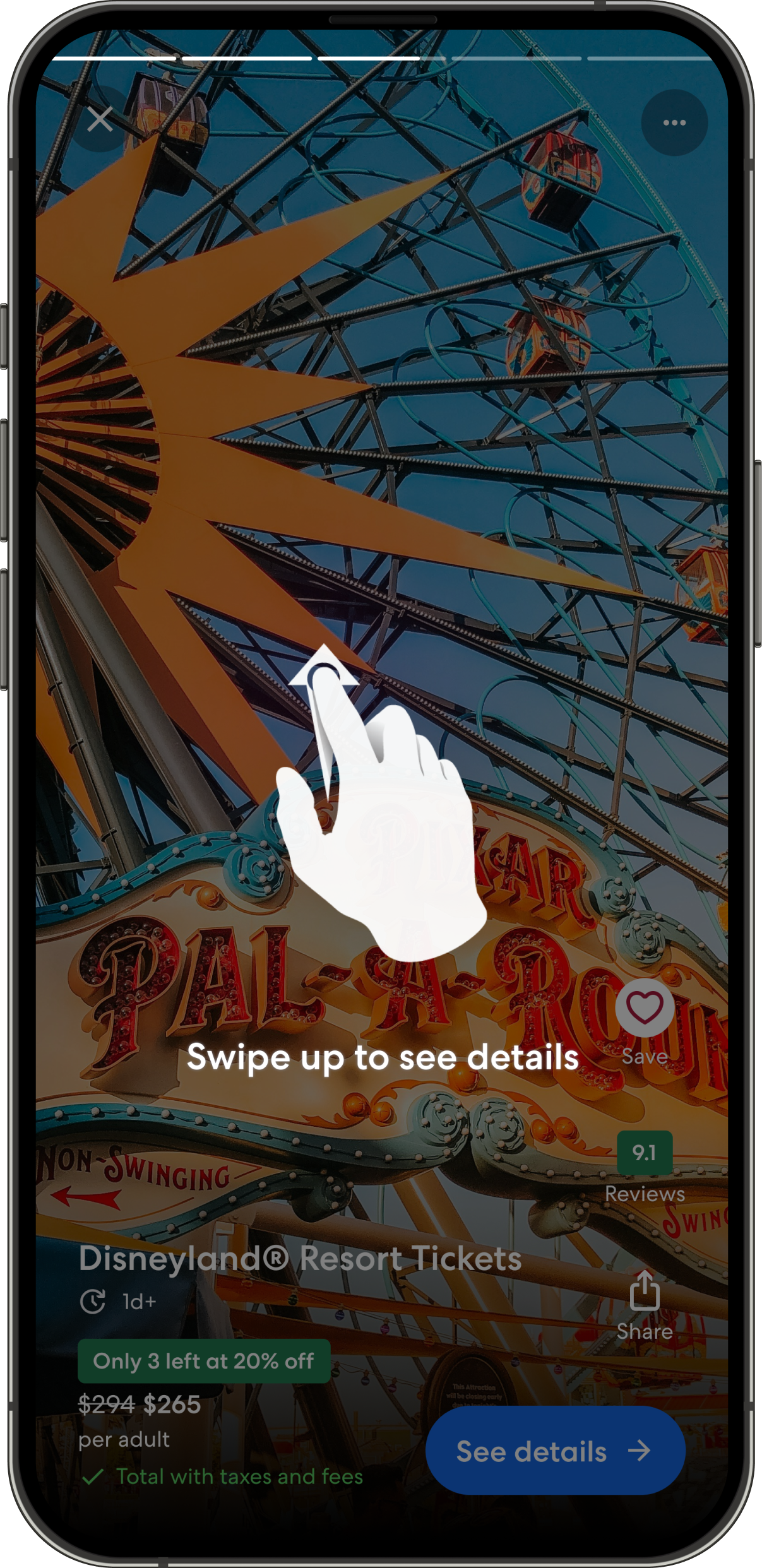 Swipe up gesture to see activity details