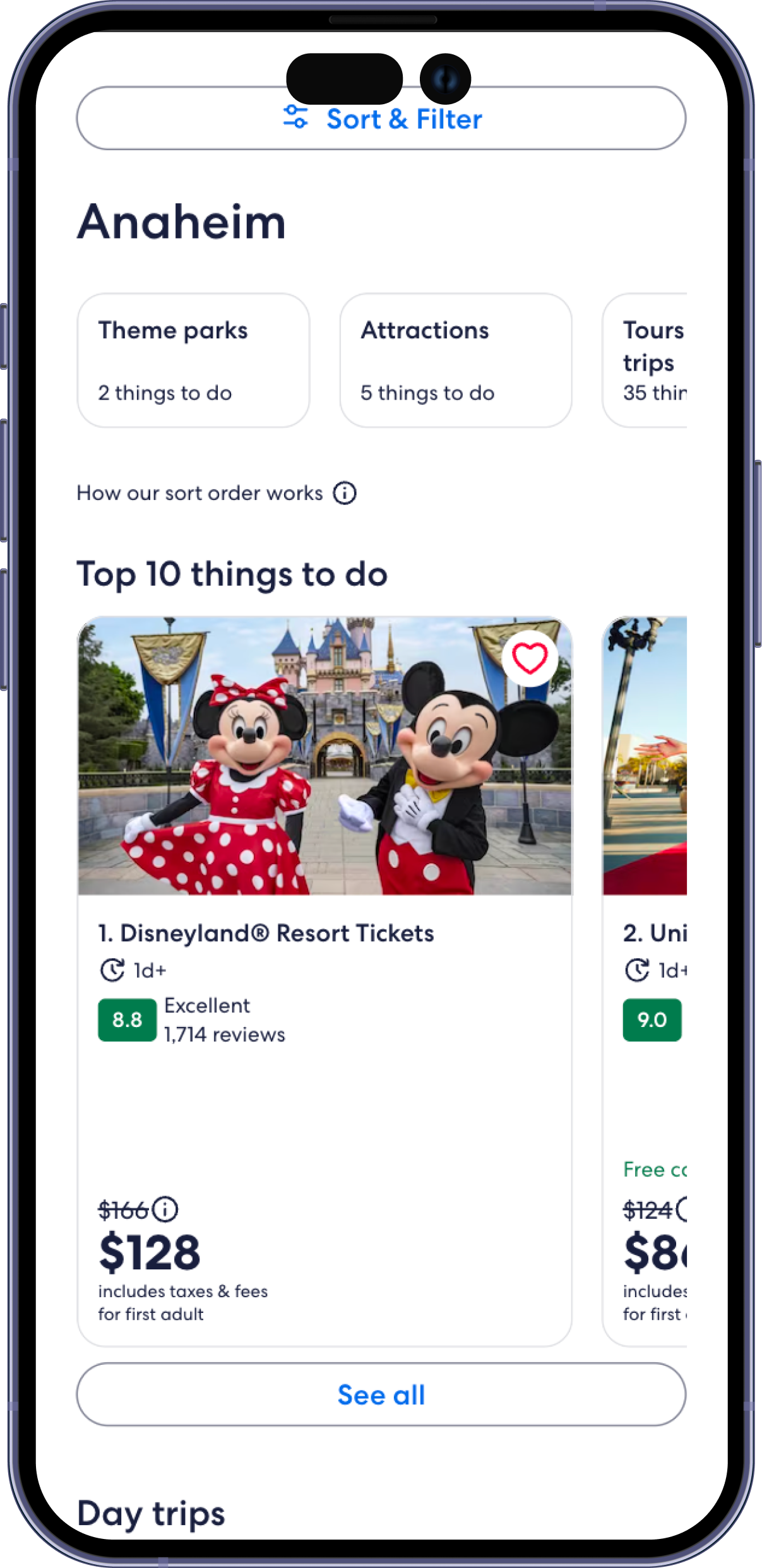Current state — static list of Top 10 things to do in Anaheim