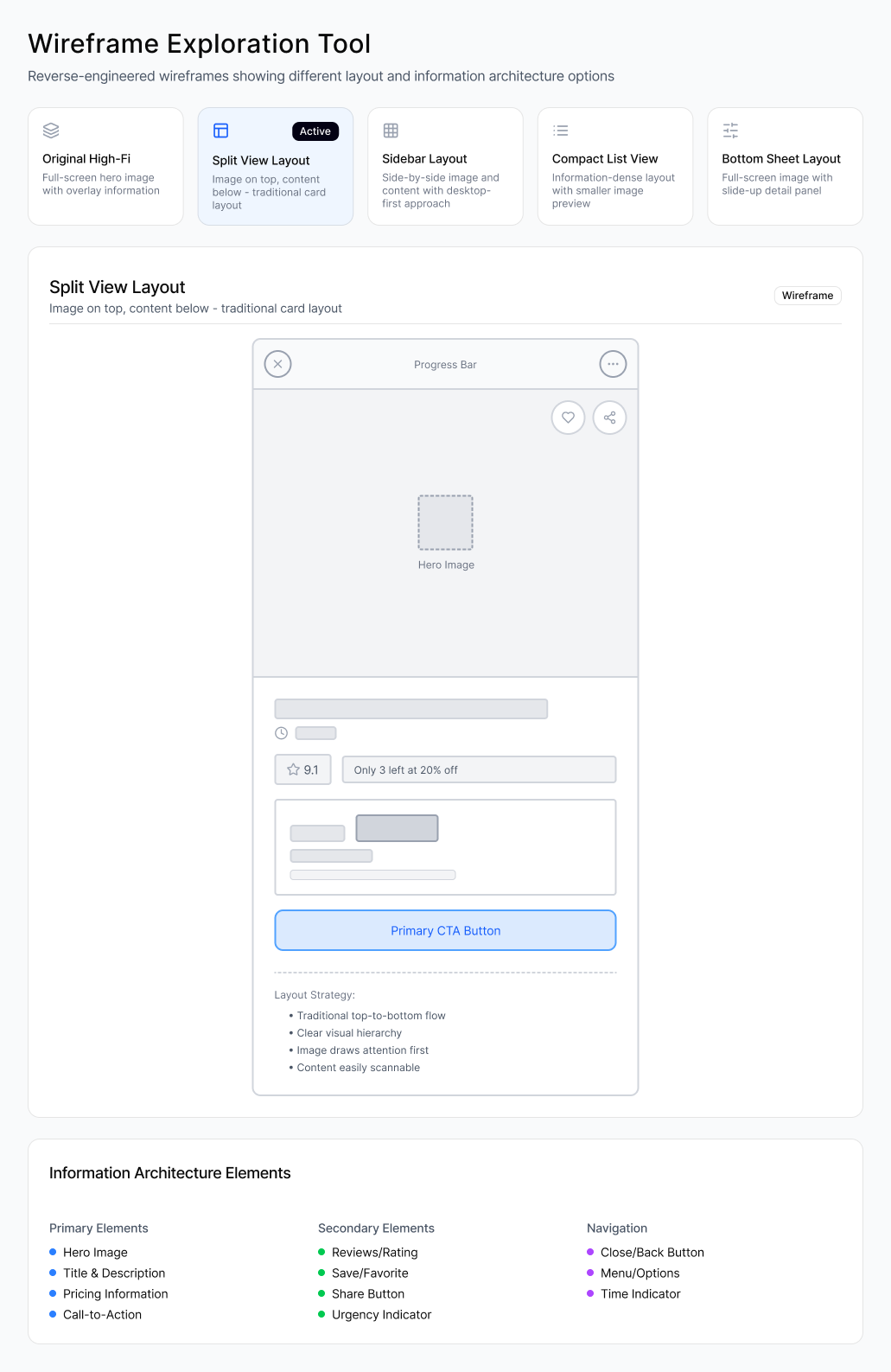 Wireframe — Split View Layout
