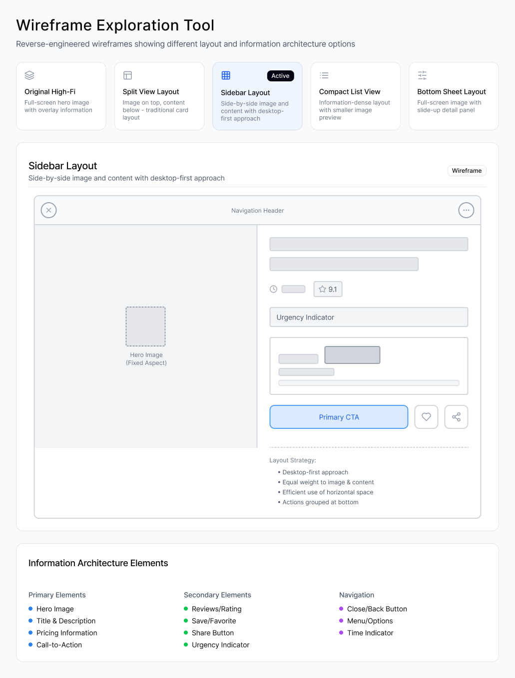 Wireframe — Sidebar Layout