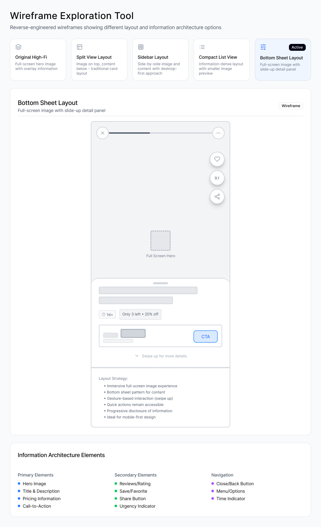 Wireframe — Bottom Sheet Layout