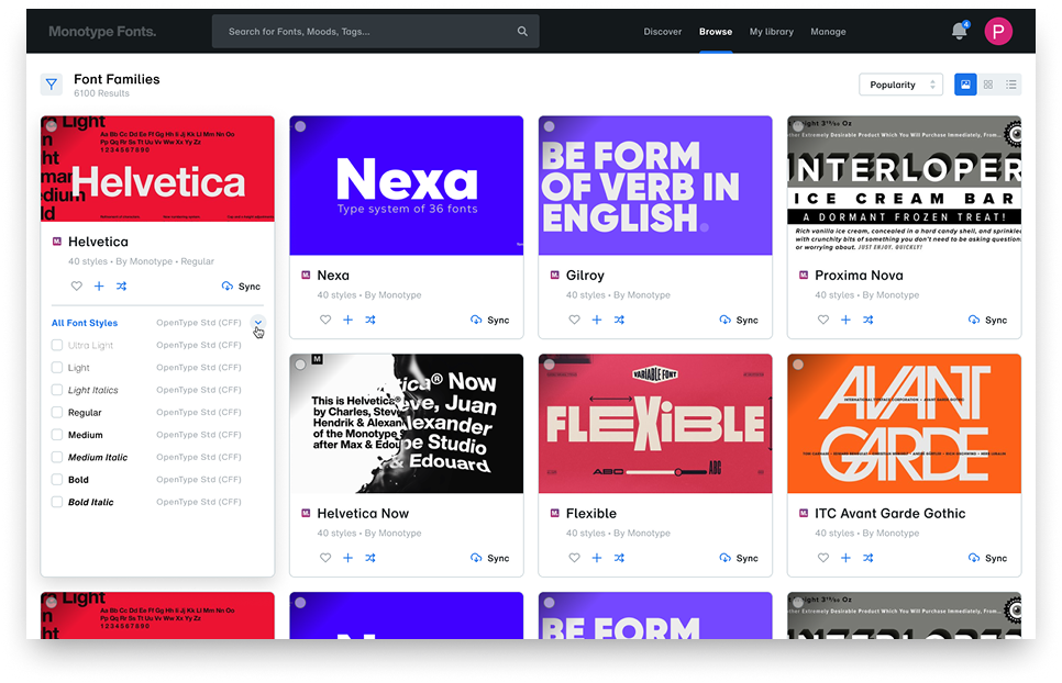 Font Families — Browse and discovery page with featured fonts