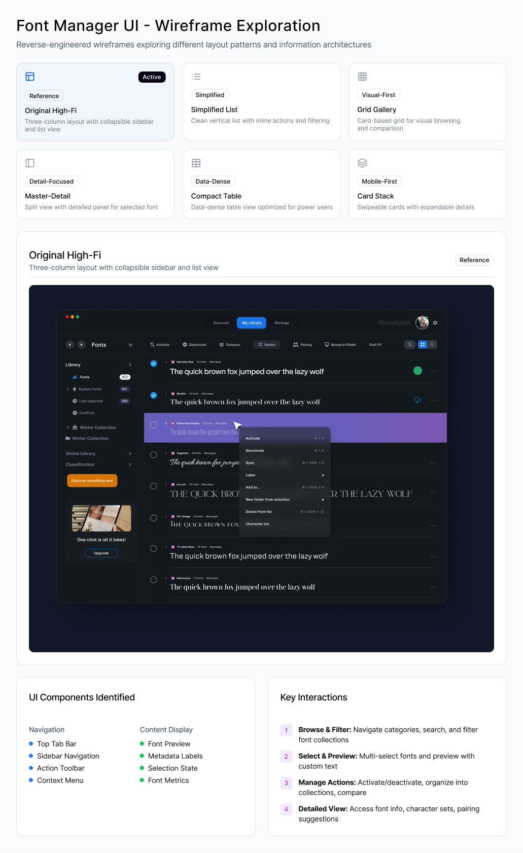 Wireframe — Original High-Fi layout with collapsible sidebar