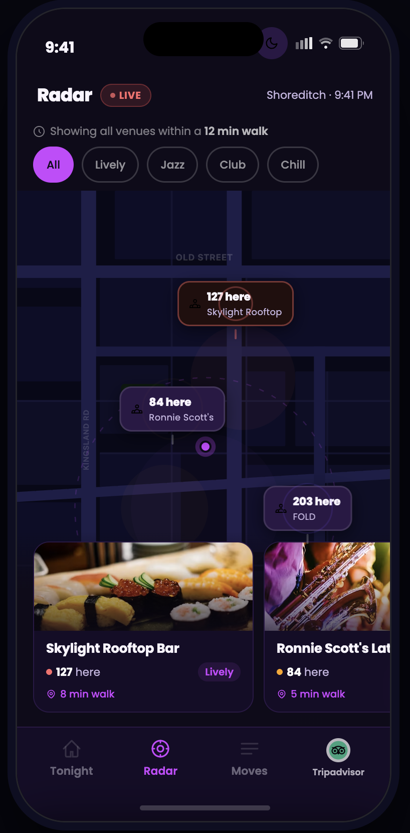 Live Radar — Spatial view with crowd signals