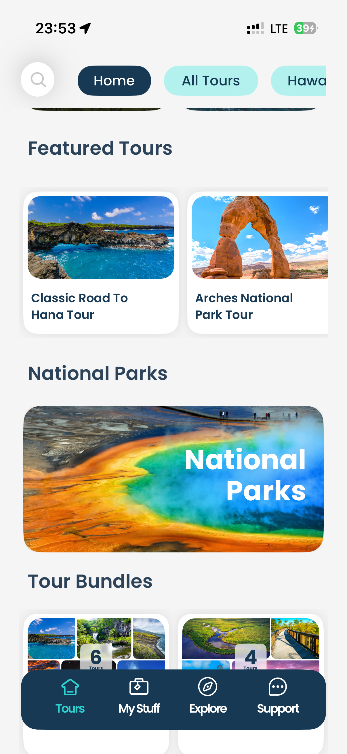 Current tour cards — photo and title only, no rating or price