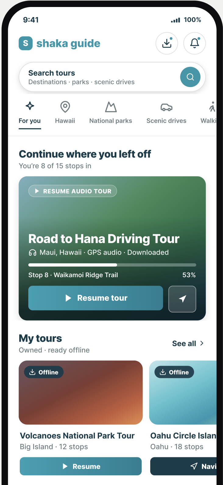 Proposed home — Continue where you left off, My Tours at top